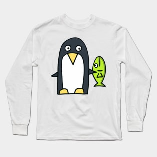penguin with fish Long Sleeve T-Shirt